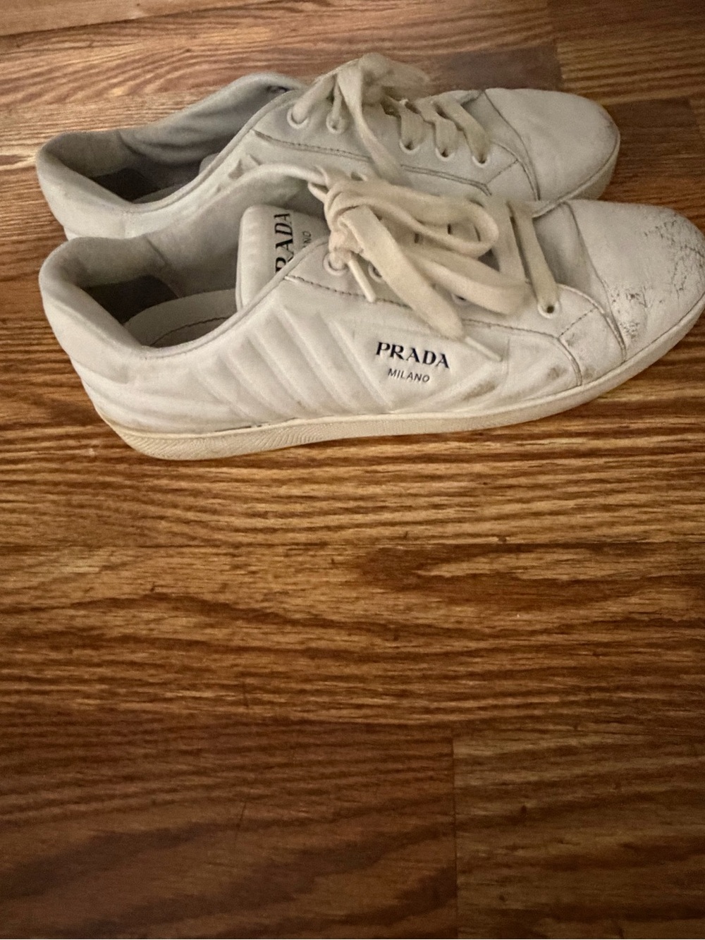 Prada White Leather Low-Top Sneakers - Picture 3 of 6